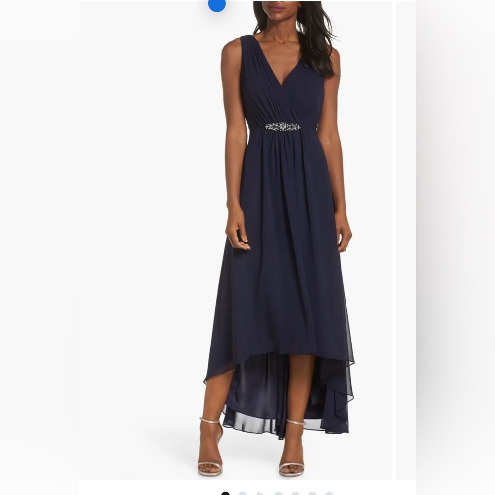 NWT Eliza J Embellished High/Low Chiffon Dress Navy ball part dress plus size 14